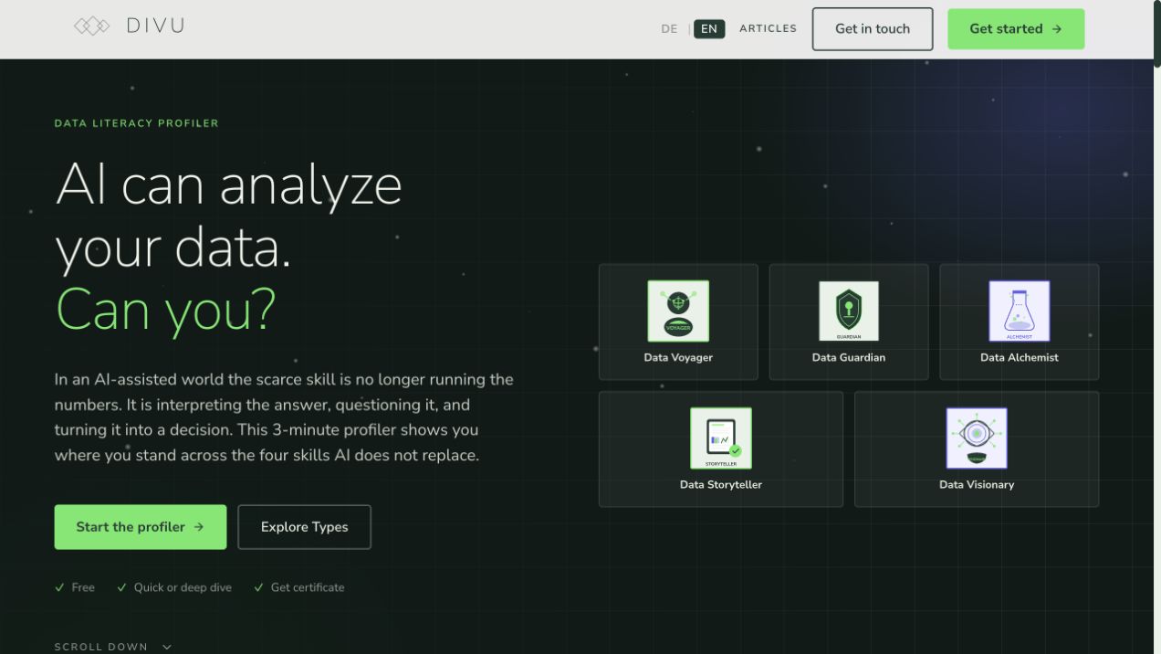 Data Literacy Profiler landing page, English version